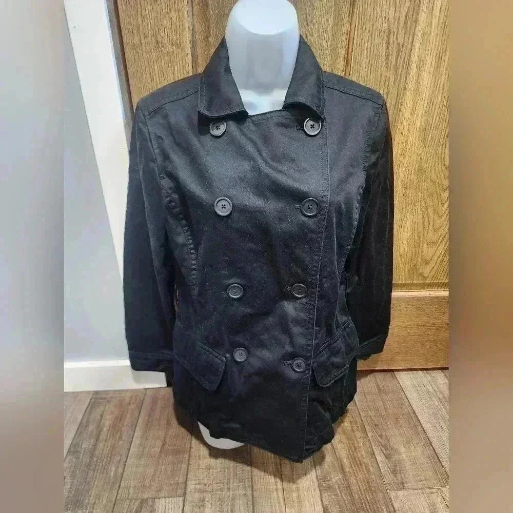 GAP WOMEN'S BLACK WOOL PEA COAT SIZE SMALL